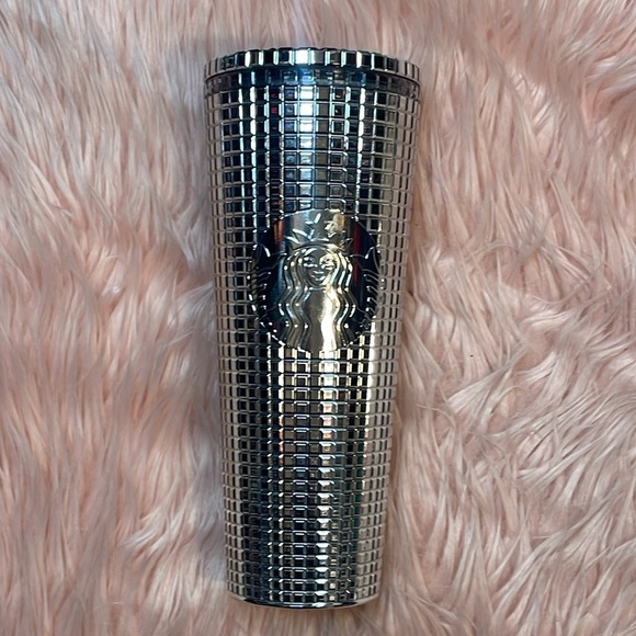 Starbucks 2023 Holiday Silver Chrome Grid Tumbler - Picture 1 of 7